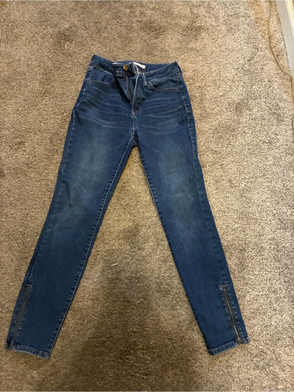 High-Rise Dark Blue Skinny Jeans with Ankle Zips - Women